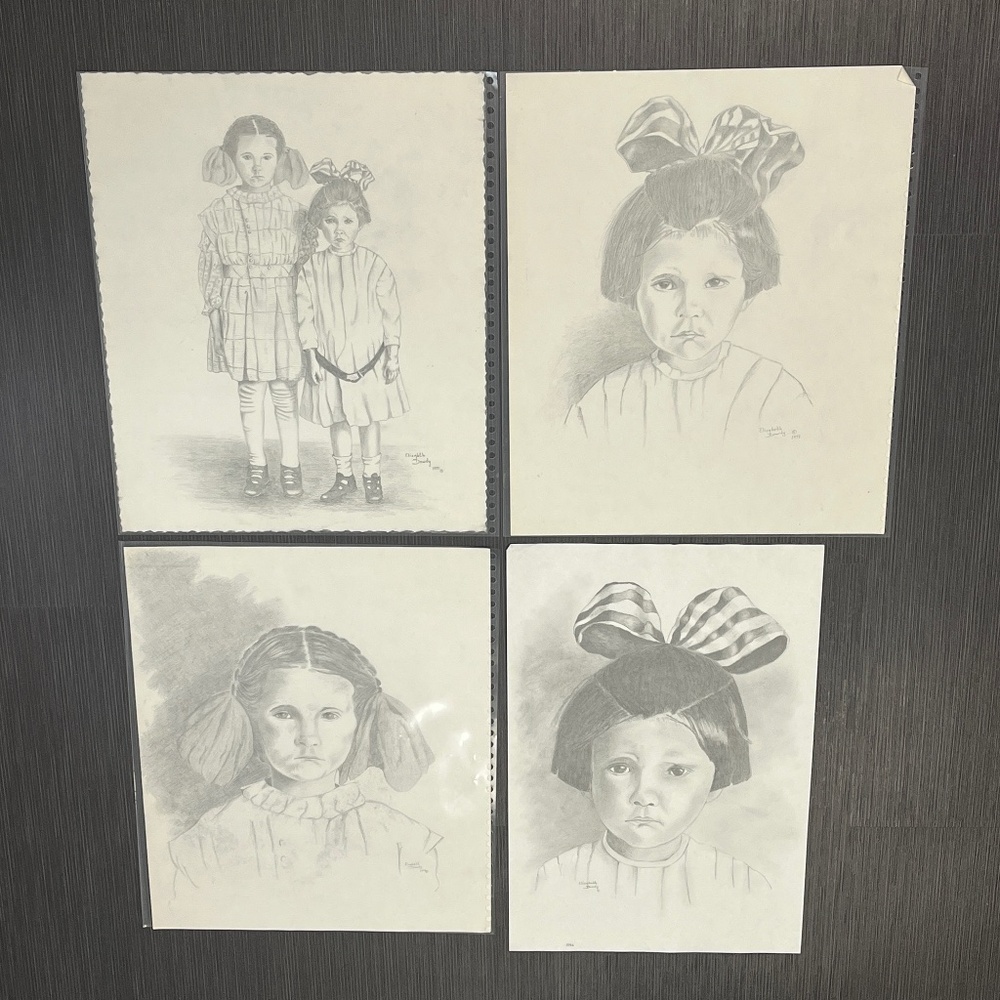 Graphite Pencil Art Drawings 2 Little Girls Photograph Portrait Elizabeth Dowdy